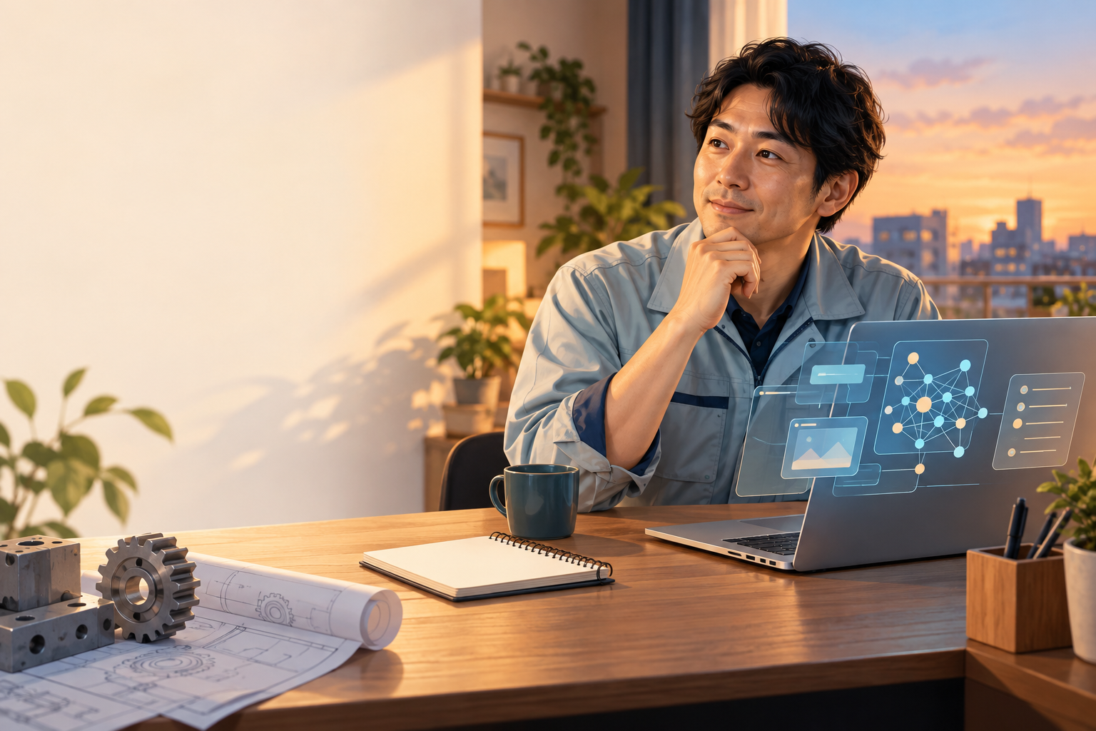 AI副業に取り組む製造業経験者のイメージ